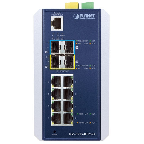PLANET Industrial L3 8-Port 10/100/1000T + 2-Port 1G/2.5G SFP + 2-Port 10G SFP+ Managed Ethernet Switch