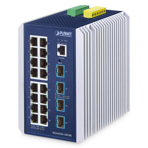PLANET Industrial L3 16-Port 10/100/1000BASE-T + 4-Port 10GBASE-X SFP+ Managed Switch