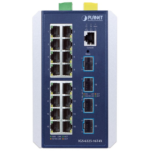PLANET Industrial L3 16-Port 10/100/1000BASE-T + 4-Port 10GBASE-X SFP+ Managed Switch