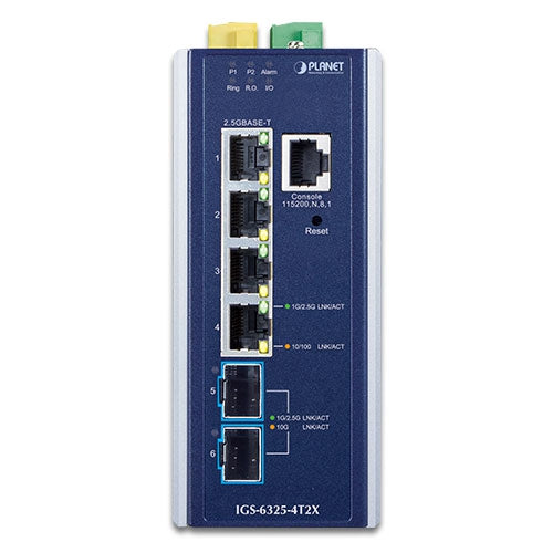 PLANET Industrial Layer 3 4-Port 2.5GBASE-T + 2-Port 10GBASE-X SFP+ Managed Ethernet Switch
