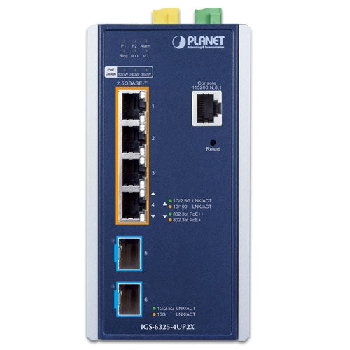 PLANET Industrial L3 4-Port 2.5GBASE-T 802.3bt PoE + 2-Port 10G SFP+ Managed Ethernet Switch