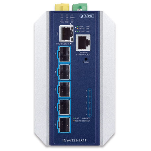 PLANET Industrial Layer 3 5-Port 10GBASE-X SFP+ + 1-Port 10GBASE-T Managed Ethernet Switch