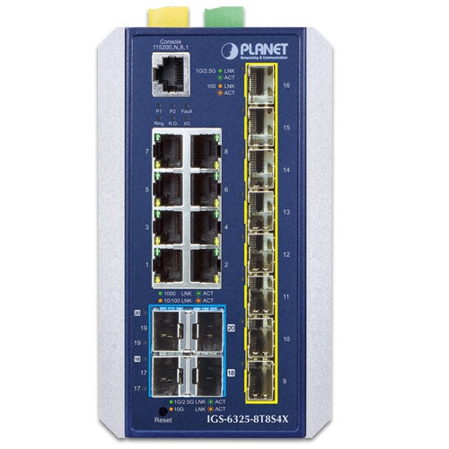 PLANET Industrial L3 8-Port 10/100/1000T + 8-Port 1G/2.5G SFP + 4-Port 10G SFP+ Managed Ethernet Switch