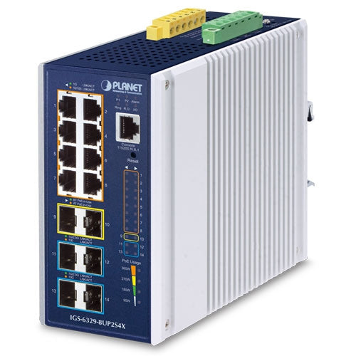 PLANET Industrial L3 8-Port 10/100/1000T 802.3bt PoE + 2-Port 1G/2.5G SFP + 4-Port 10G SFP+ Managed Ethernet Switch