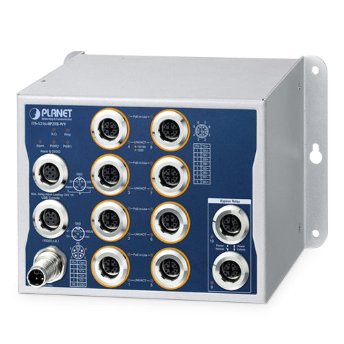 Industrial L2+ 8-Port 10/100/1000T 802.3at PoE M12 + 2-Port 10/100/1000T M12 Bypass Managed Ethernet Switch