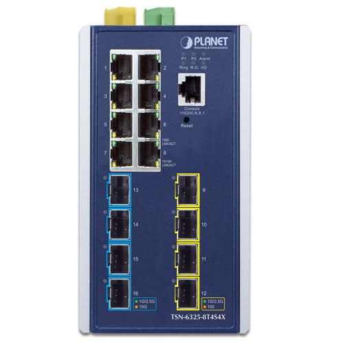 PLANET Industrial L3 8-Port 10/100/1000T + 4-Port 1G/2.5G SFP + 4-Port 10GBASE-X SFP+ Managed TSN Ethernet Switch