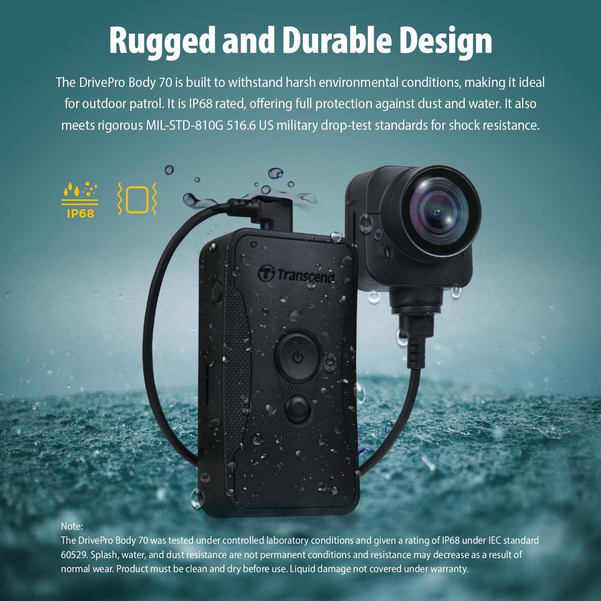 Transcend DrivePro Body 70 Body Camera - 2K QHD 1440P, 64GB, Wi-Fi, GPS