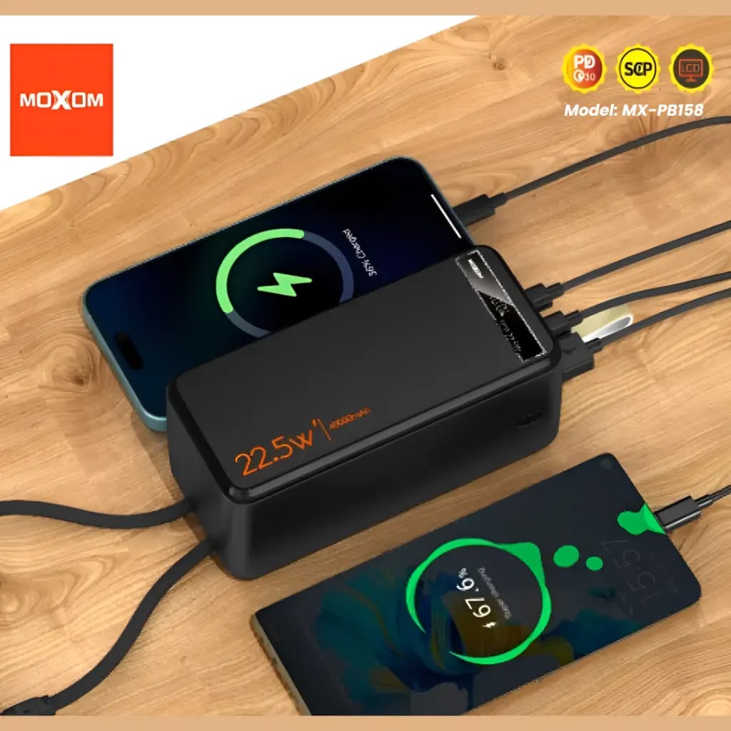 MOXOM 50000MAH PD POWERBANK WITH BUILT IN CABLES - TecAfrica Solutions