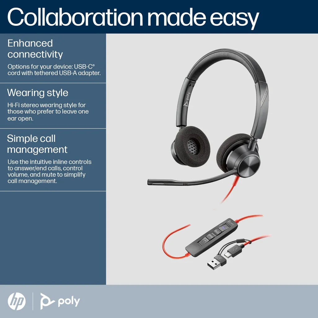POLY BLACKWIRE 3320 USB-A+C HEADSET