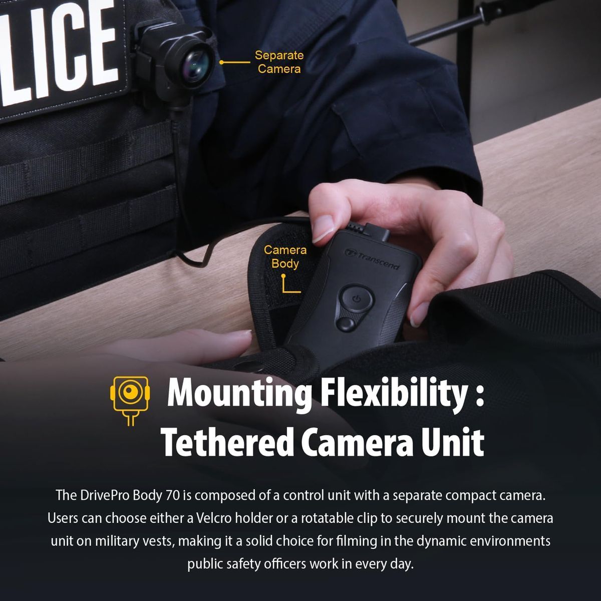 Transcend DrivePro Body 70 Body Camera - 2K QHD 1440P, 64GB, Wi-Fi, GPS