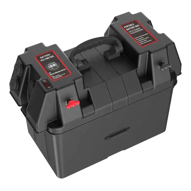 Portable Battery Box 1 - 2x12VDC Power Sockets 2x5V USB LED Voltmeter