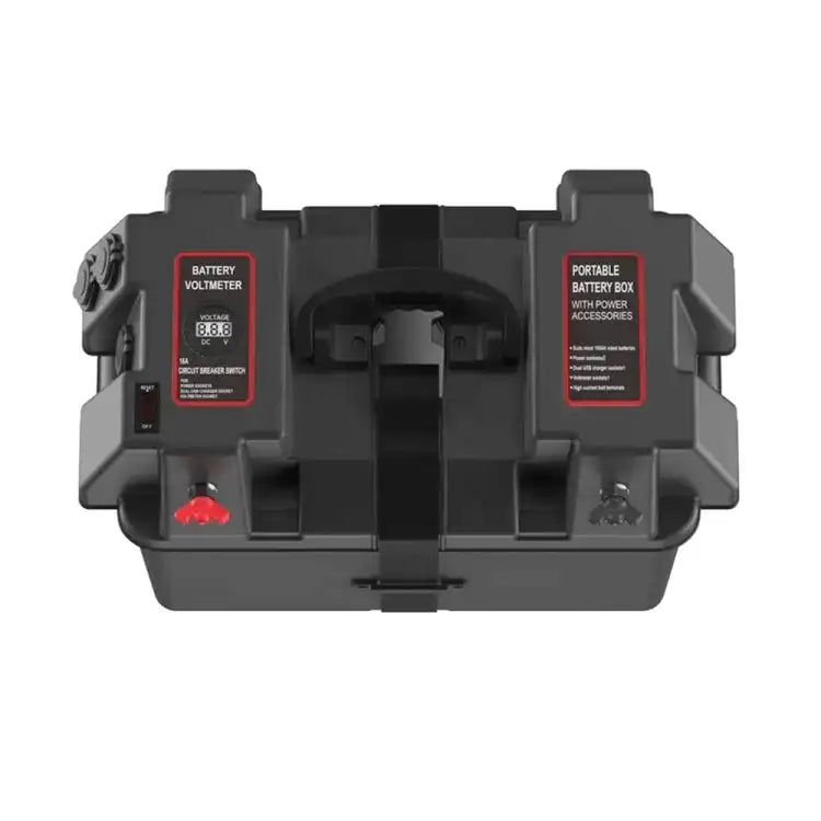 Portable Battery Box 1 - 2x12VDC Power Sockets 2x5V USB LED Voltmeter