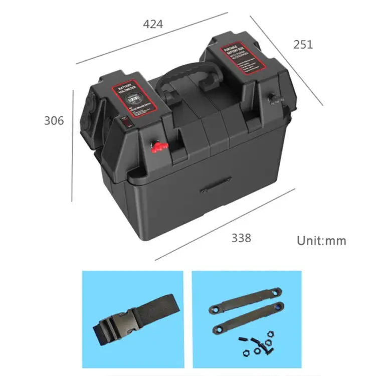 Portable Battery Box 1 - 2x12VDC Power Sockets 2x5V USB LED Voltmeter