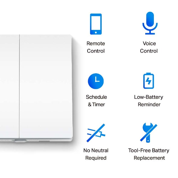 TP-Link Tapo S220 Smart 868MHz Light Switch 2-Gang 1-Way, No Neutral required