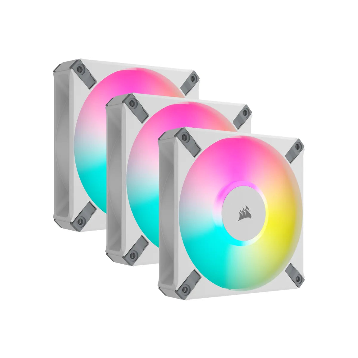 CORSAIR AF ELITE Series; AF120 RGB ELITE WHITE; 120mm Fluid Dynamic RGB Fan with AirGuide; Triple Pack with Lighting Node CORE