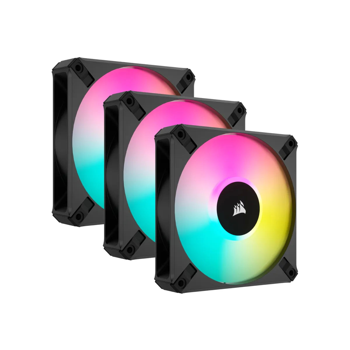 CORSAIR AF ELITE Series; AF120 RGB ELITE; 120mm Fluid Dynamic RGB Fan with AirGuide; Triple Pack with Lighting Node CORE