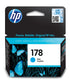 HP 178 Cyan Original Ink Cartridge;~300 pages.