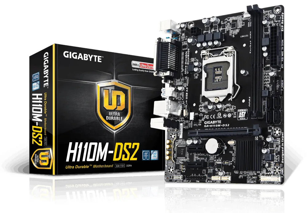 GIGABYTE Intel® H110 Chipset for 6/7 Gen LGA 1151; Dual DDR4; D-Sub; Serial + Parallel; mATX