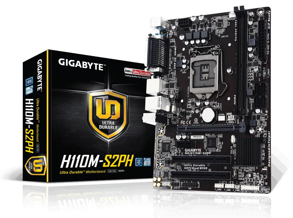 GIGABYTE Intel® H110 Chipset for 6/7 Gen LGA 1151; Dual DDR4; D-Sub/HDMI; Serial + Parallel; mATX