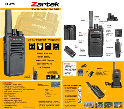 Zartek UHF Handheld FM Transceiver ZA-723 - TecAfrica Solutions
