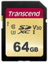 TRANSCEND 500S 64GB UHS-1 CLASS 10 U1 U3 V30 SDXC CARD - MLC