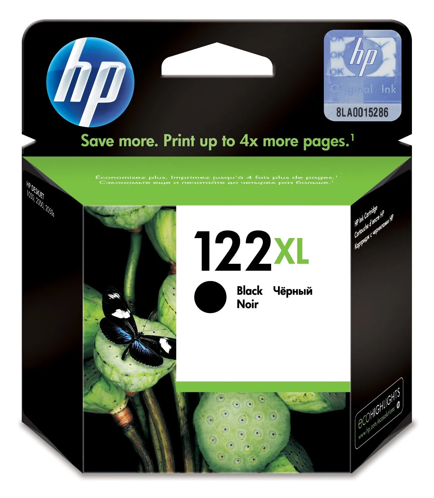 HP 122XL High Yield Black Original Ink Cartridge;~480 pages.