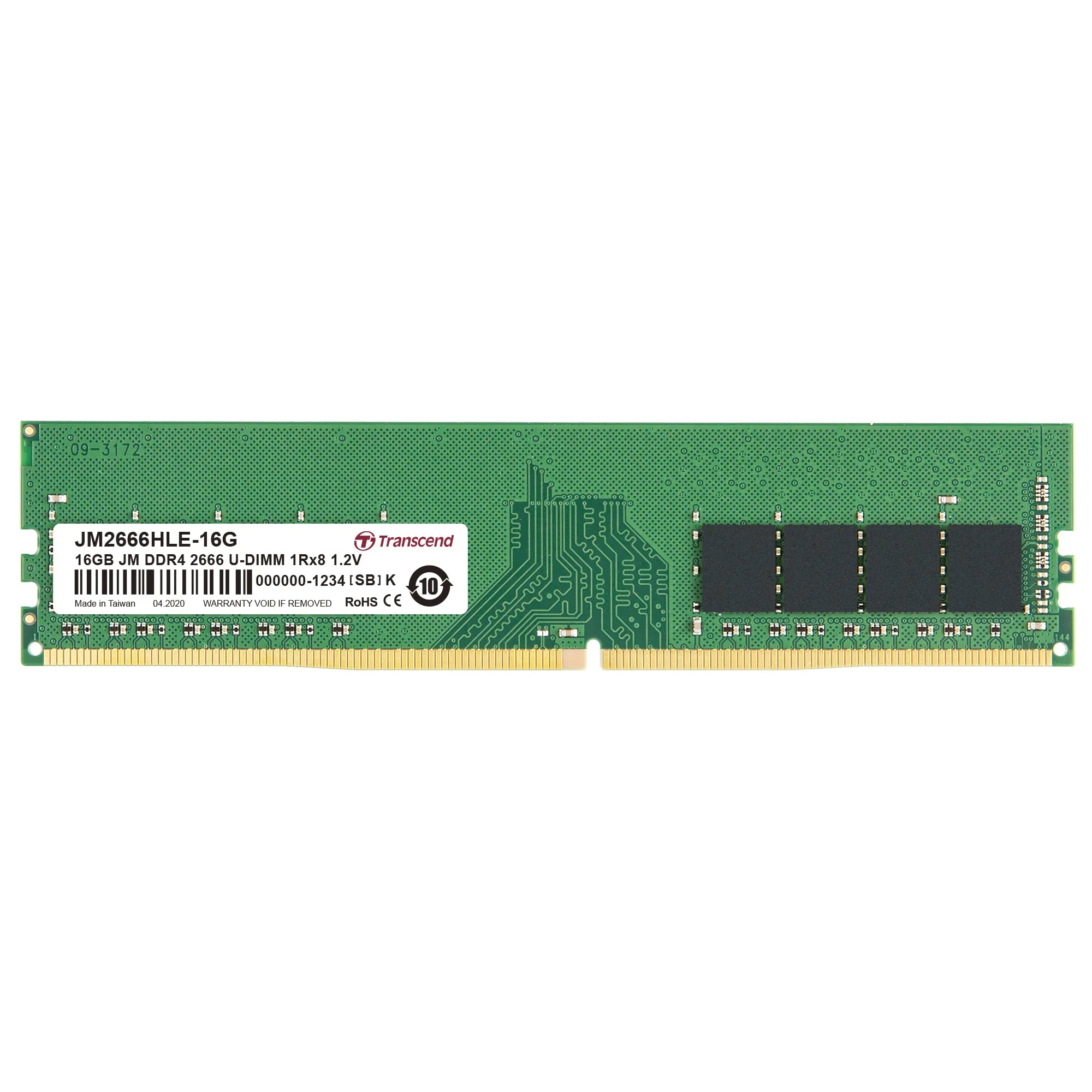 TRANSCEND 16GB JET MEMORY DDR4 2666MHZ DESKTOP U-DIMM 1RX8 2GX8 CL19