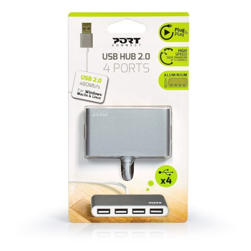 Port USB2.0 to 4 x USB2.0 480Mbps 4 Port Hub - Silver - TecAfrica Solutions