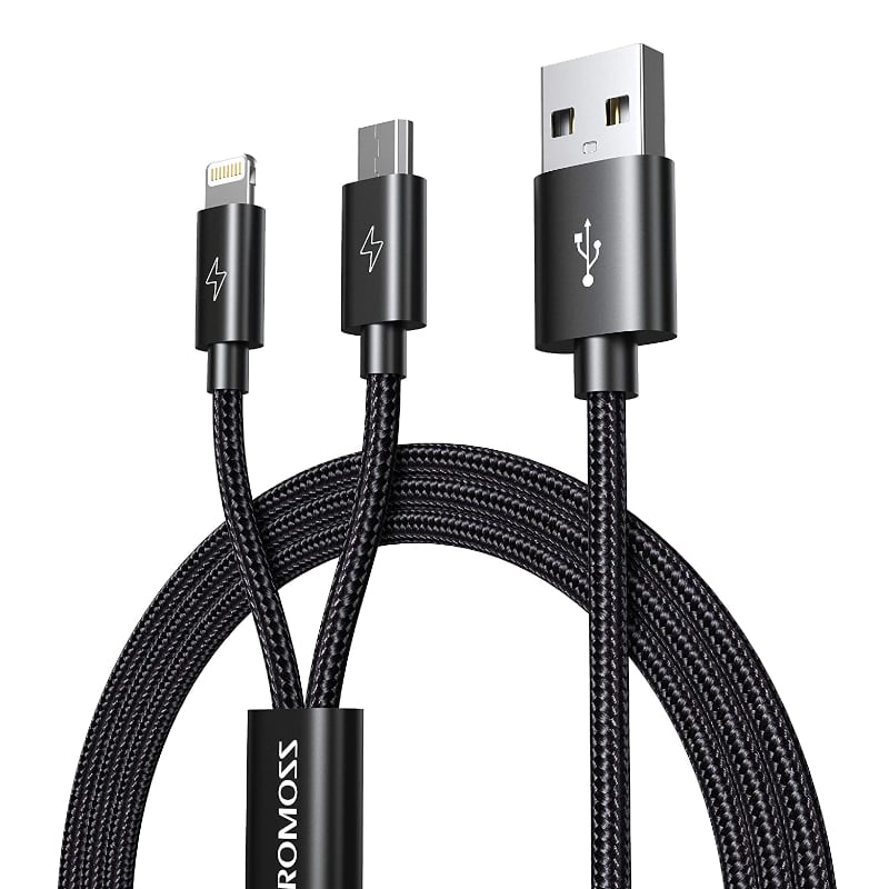 Romoss USB A to Lightning and Micro 1.5m cable Space Grey Nylon Braided Cable - TecAfrica Solutions