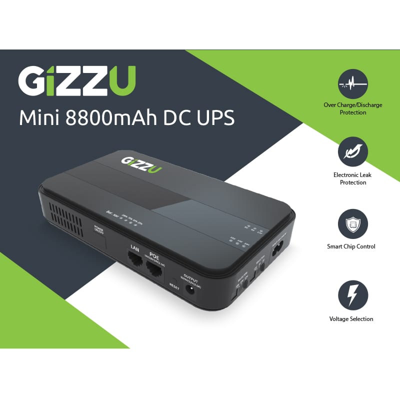 GIZZU 8800MAH MINI DC|POE UPS BLACK(AVAILABLE ON BACK ORDER) - TecAfrica Solutions