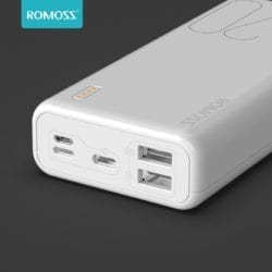 ROMOSS SIMPLE 20 20000MAH INPUT: TYPE C|LIGHTNING|MICRO USB|OUTPUT: 2 X USB POWER BANK – WHITE - TecAfrica Solutions