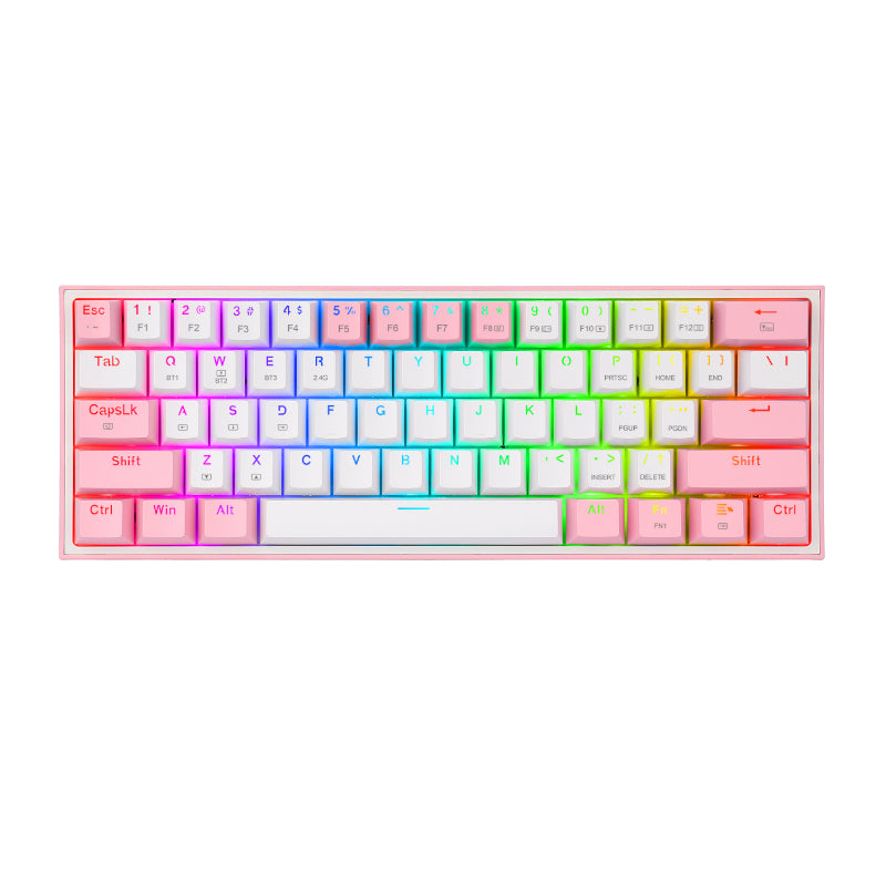 REDRAGON FIZZ PRO RGB 61 KEY Mechancal Wireless Gaming Keyboard – White/Pink