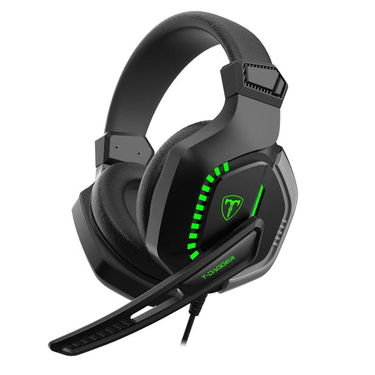 T-Dagger Eiger 2 x 3.5mm (Mic and Headset) + USB (Power Only) |Mute + Volume Buttons|Green Backlighting Over-Ear Gaming Headset - Black
