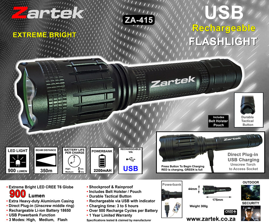 ZA-415 LED Flashlight USB with Powerbank