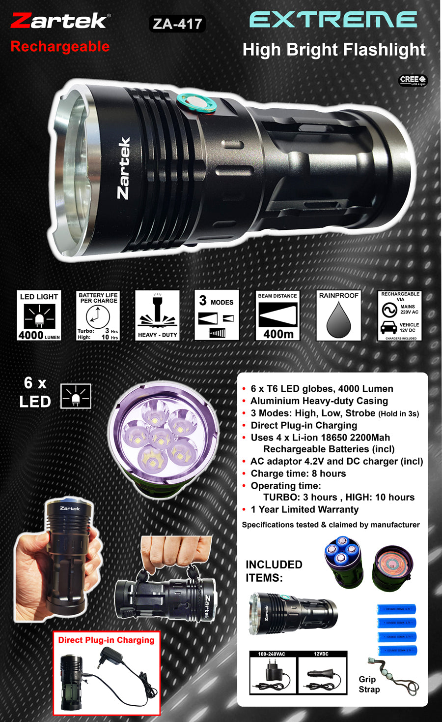 ZA-417 Rechargeable Extreme Bright LED Torch