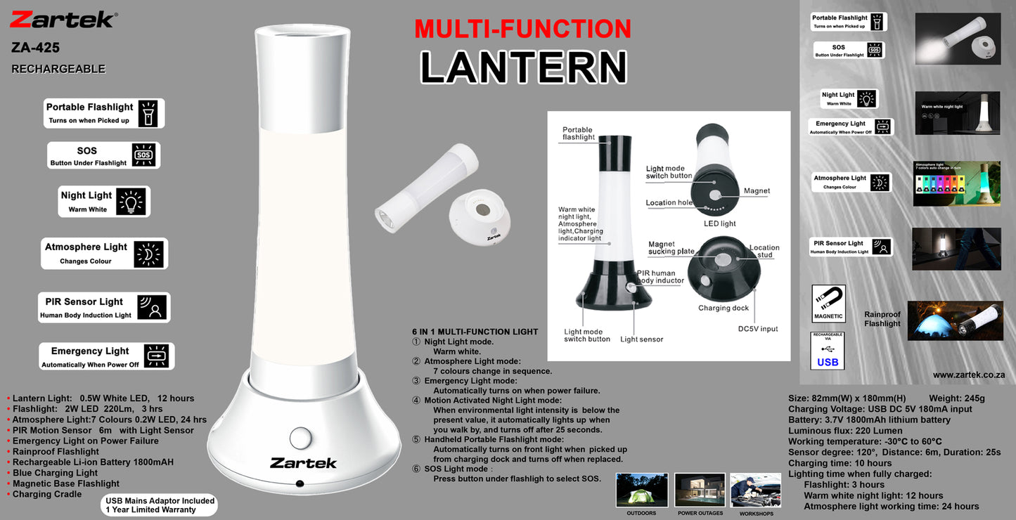 ZA-425 USB Rechargeable LED Multi-Function Lantern