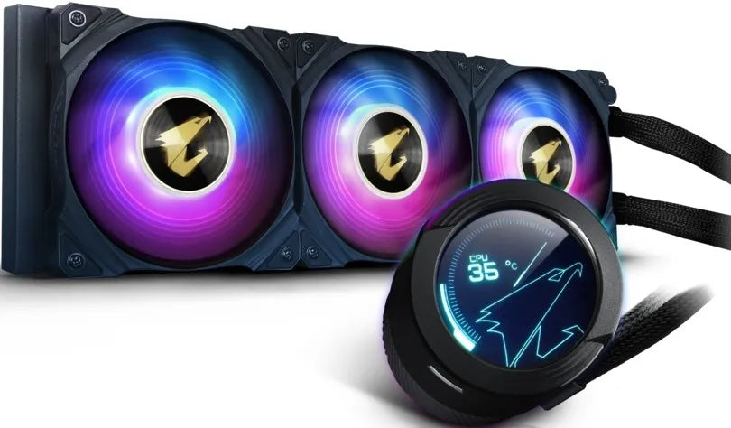 AORUS LIQUID COOLER 360; All-in-one Liquid Cooler with Circular LCD Video Display; RGB Fusion 2.0; 3x 120mm ARGB Fans