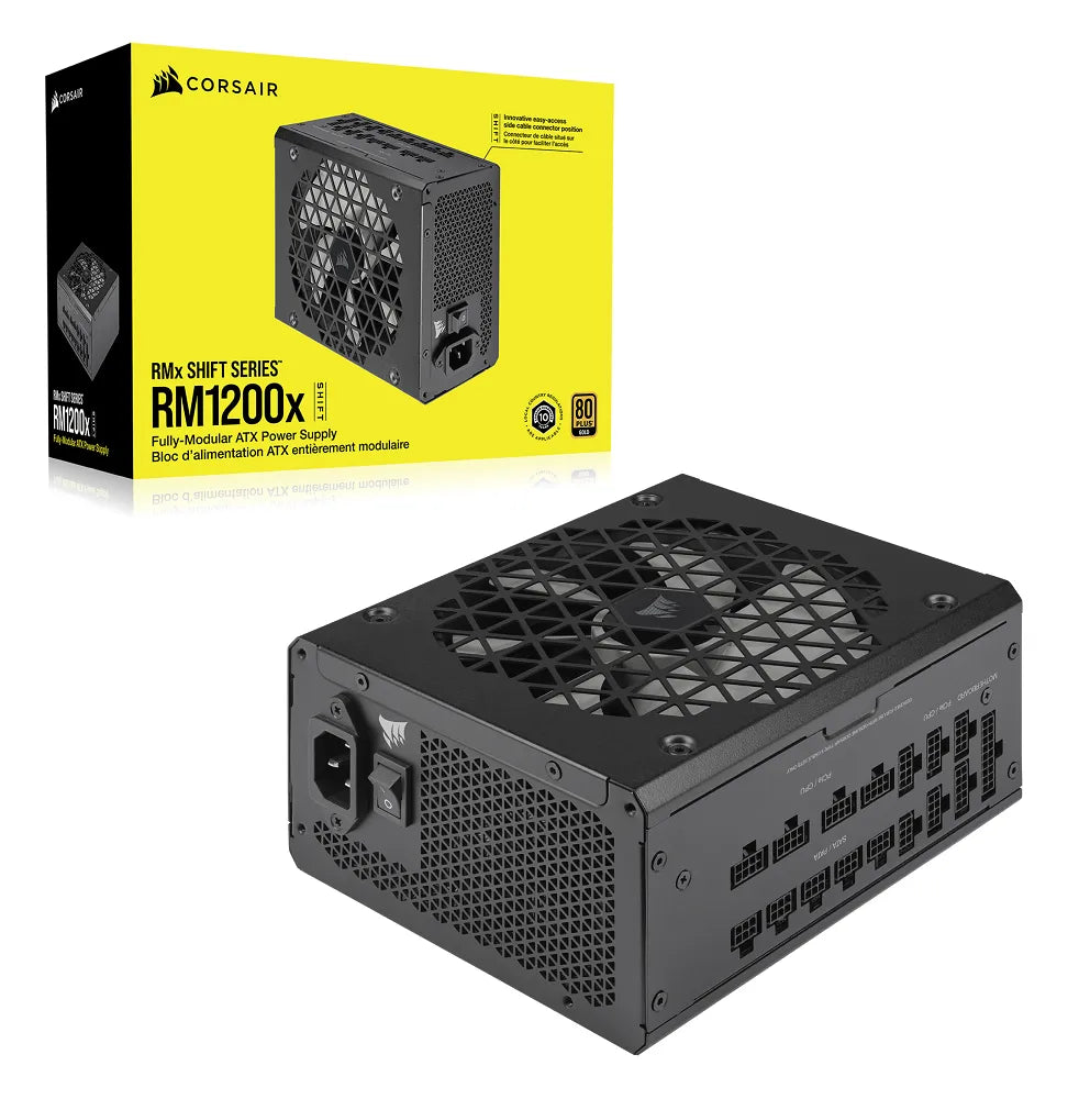 Corsair RM Seriesâ„¢ RM1200x Shift â€” 1200 Watt 80 PLUS Gold Fully Modular ATX PSU; ATX 3.0; PCI-E 5.0; 10yr Warranty.