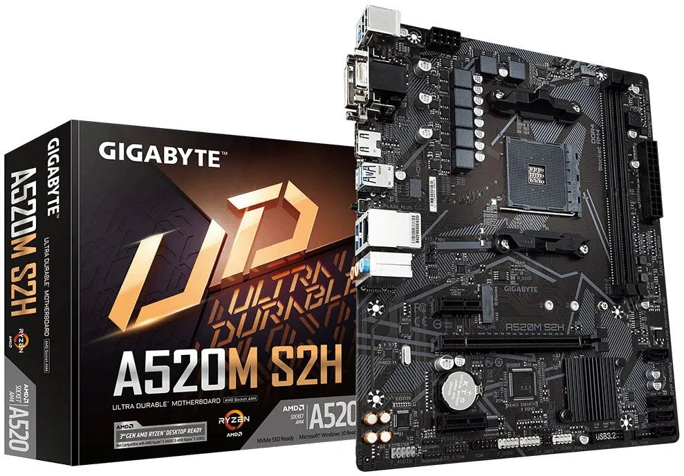 GIGABYTE AMD A520M-S2H  for 3rd Generation AMD Ryzen™ processors; 2x Dual DDR4; 1x M2; HDMI; DVI; VGA.