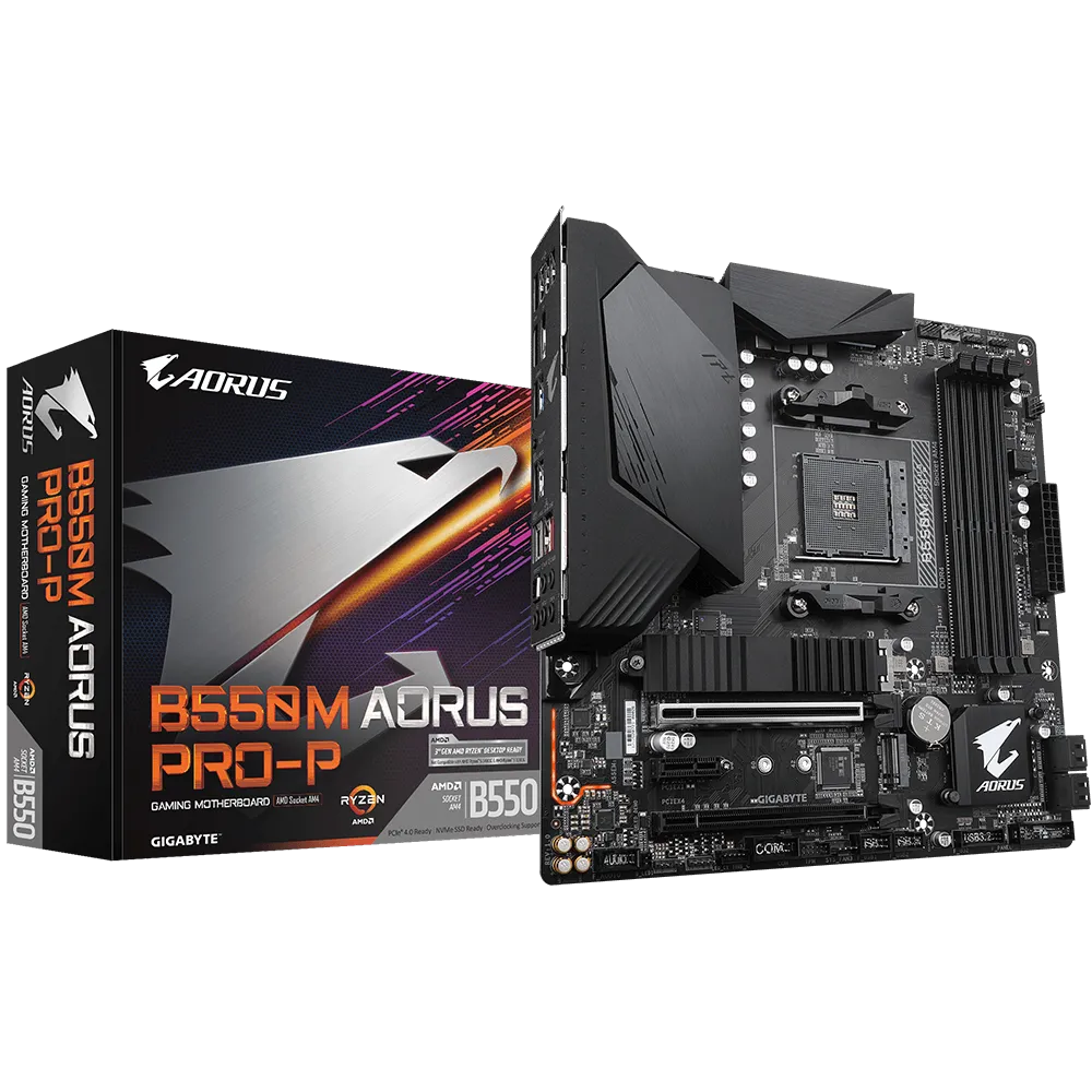 GIGABYTE AMD B550M AORUS PRO for 3rd Generation AMD Ryzen™ processors; 4x Dual DDR4; 2x M2; HDMI; DP