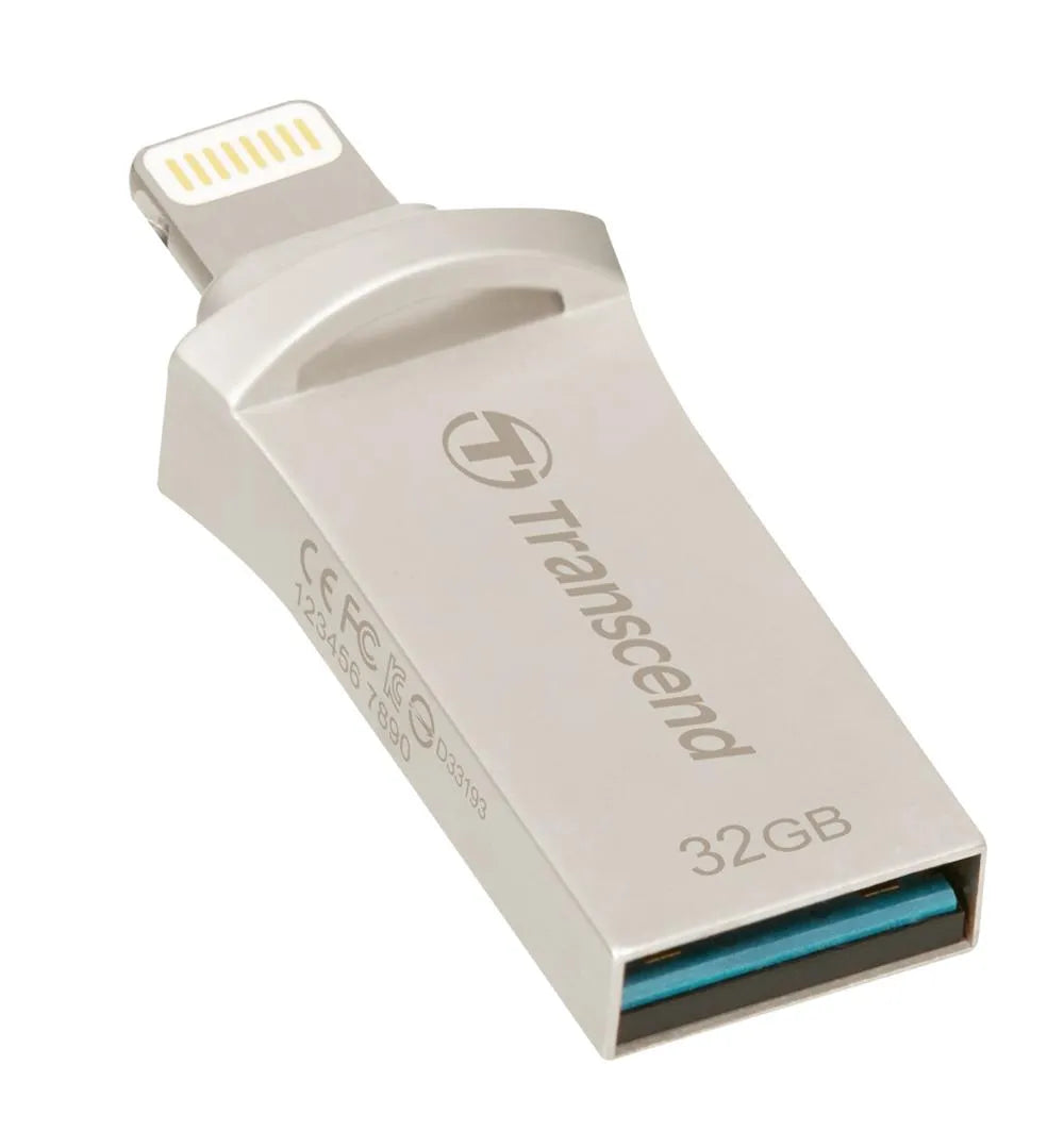 TRANSCEND 32GB JDG300 APPLE OTG FLASH DRIVE - SILVER