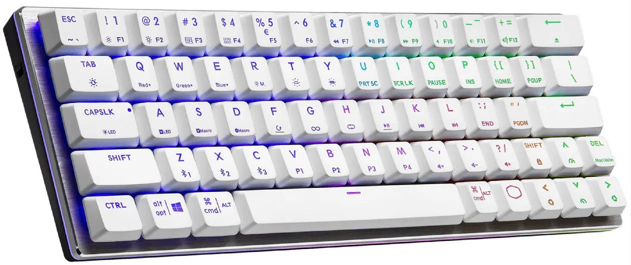 Cooler Master SK622 RGB Bluetooth/Wireless Keyboard; White; Brushed Aluminum; 60% Portable Layout;  MX Low Profile Me
