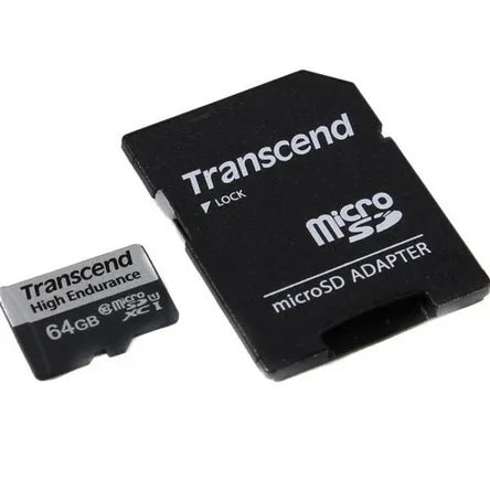 TRANSCEND 350V 64GB HIGH ENDURANCE MICRO SD UHS-I  U1 CLASS10 - READ 100 MB/S - WRITE 45MB/S - WITH SD ADPTOR
